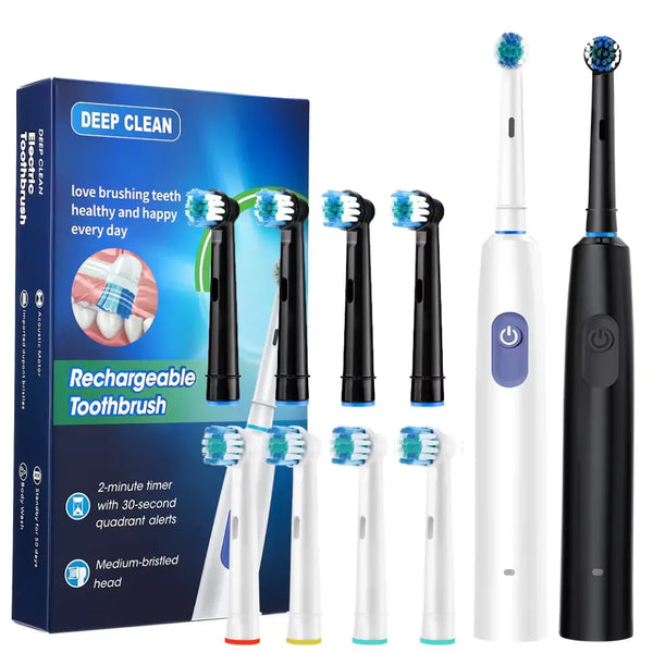 Electric Toothbrush Rotary Rechargeable 4 Soft Brush Heads